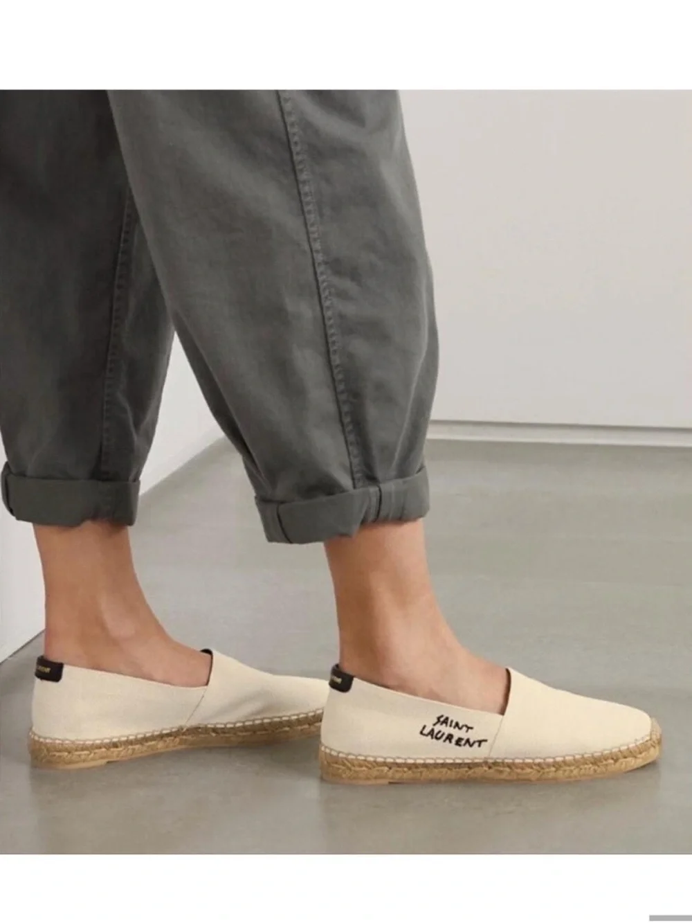 SAINT LAURENT logo embroidered canvas espadrilles flats